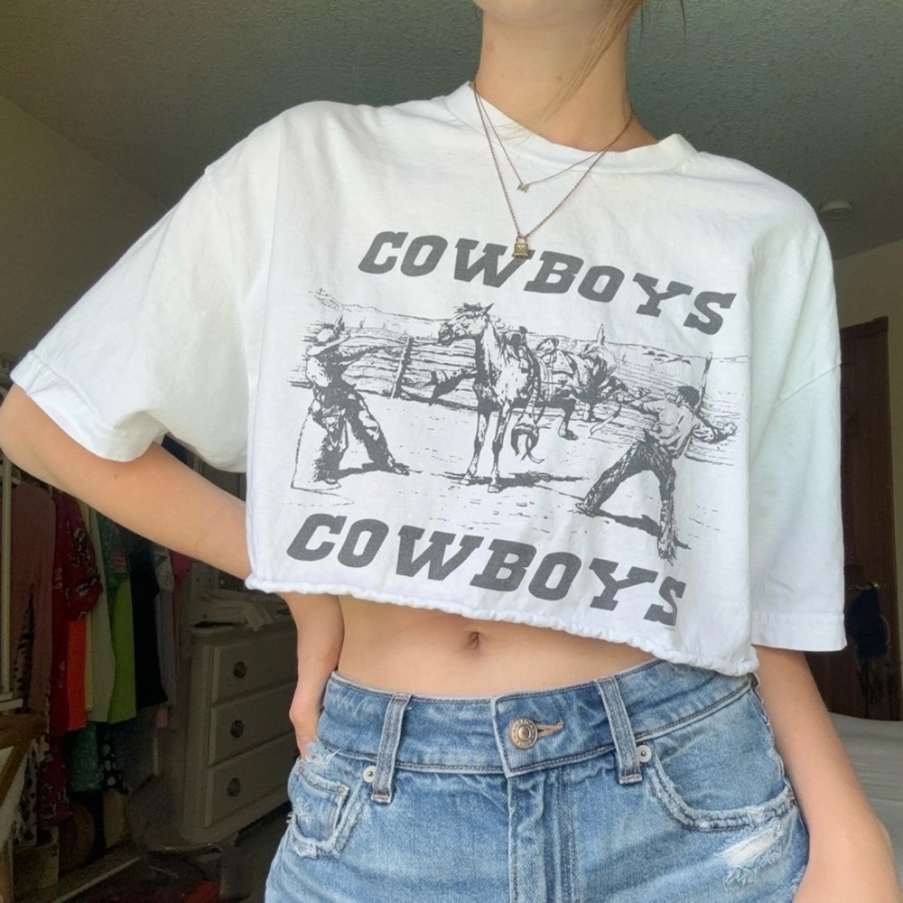 Brandy Melville Graphic Cowboys Cropped T-Shirt